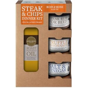 Ross & Ross Gifts Steak and Chips Quad Kit, Containing Roast Potato Oil, 250ml, Steak Rub, 50g, Salt & Vinegar Salt, 50g and Truffle Mayonnaise, 110g Ross & Ross Gifts Steak and Chips Quad Kit, Containing Roast Potato Oil, 250ml, Steak Rub, 50g, Salt & Vinegar Salt, 50g and Truffle Mayonnaise, 110g