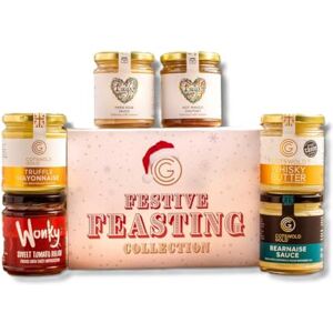 Cotswold Gold Festive Feasting Box – Christmas Hamper with 6 Condiments: Marie Rose Sauce, Whisky Butter, Tomato Relish, Bearnaise, Hot Mango Chutney & Truffle Mayonnaise (150g–210g) Cotswold Gold Festive Feasting Box – Christmas Hamper with 6 Condiments: Marie Rose Sauce, Whisky Butter, Tomato Relish, Bearnaise, Hot Mango Chutney & Truffle Mayonnaise (150g–210g)