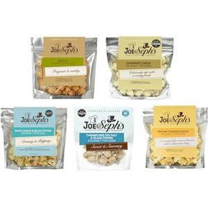 Joe & Seph's Savoury Popcorn Tasting Selection (5x30g) Goats Cheese & Black Pepper, Cheddar Cheese, Truffle, Cheddar Cheese & Chilli and Camembert Cheese, gourmet popcorn, air-popped popcorn Joe & Seph's Savoury Popcorn Tasting Selection (5x30g) Goats Cheese & Black Pepper, Cheddar Cheese, Truffle, Cheddar Cheese & Chilli and Camembert Cheese, gourmet popcorn, air-popped popcorn