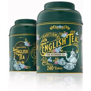 New English Teas Vintage Victorian Tea Tin in Bottle Green with 240 English Afternoon Teabags New English Teas Vintage Victorian Tea Tin in Bottle Green with 240 English Afternoon Teabags