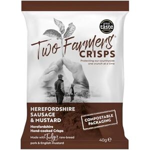 Two Farmers Crisps, Herefordshire Sausage & Mustard Hand Cooked Crisps, Gluten Free, 100% Compostable Bags, 24 x 40g Two Farmers Crisps, Herefordshire Sausage & Mustard Hand Cooked Crisps, Gluten Free, 100% Compostable Bags, 24 x 40g