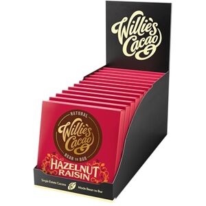 Willie's Cacao Hazelnut Raisin 70% Dark Chocolate bar 50g x 12 Vegan Artisan made Willie's Cacao Hazelnut Raisin 70% Dark Chocolate bar 50g x 12 Vegan Artisan made