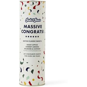 Josh & Jim's 'Congratulations' Classic British Sweets Assortment Gift, Rosey Apples, Sherbet Lemon, Rhubarb & Custard, 3x125g, 375g Celebration Multipack Josh & Jim's 'Congratulations' Classic British Sweets Assortment Gift, Rosey Apples, Sherbet Lemon, Rhubarb & Custard, 3x125g, 375g Celebration Multipack