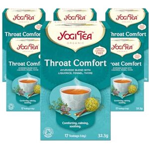 YOGI TEA , Throat Comfort, Organic Herbal Tea, Naturally Caffeine Free, Blend of Liquorice, Fennel and Thyme, 6 Packs x 17 Tea Bags (102 Teabags Total) YOGI TEA , Throat Comfort, Organic Herbal Tea, Naturally Caffeine Free, Blend of Liquorice, Fennel and Thyme, 6 Packs x 17 Tea Bags (102 Teabags Total)