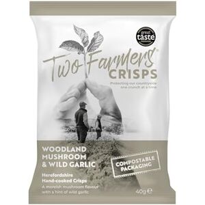 Two Farmers Crisps, Woodland Mushroom & Wild Garlic Hand Cooked Crisps, Vegan and Vegetarian, Gluten Free, 100% Compostable Bags, 24 x 40g Two Farmers Crisps, Woodland Mushroom & Wild Garlic Hand Cooked Crisps, Vegan and Vegetarian, Gluten Free, 100% Compostable Bags, 24 x 40g