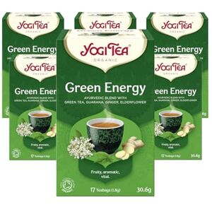 YOGI TEA , Green Energy, Organic Herbal Tea, Blend of Green Tea, Guarana, Ginger and Elderflower, 6 Packs x 17 Tea Bags (102 Teabags Total) YOGI TEA , Green Energy, Organic Herbal Tea, Blend of Green Tea, Guarana, Ginger and Elderflower, 6 Packs x 17 Tea Bags (102 Teabags Total)