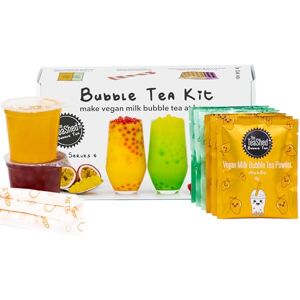 The *TeaShed Vegan Milk Bubble Tea Kit Gift Set 6 Servings Set includes Mango and Melon powders, Passion Fruit and Raspberry Popping Boba and Paper Straws By The TeaShed The *TeaShed Vegan Milk Bubble Tea Kit Gift Set 6 Servings Set includes Mango and Melon powders, Passion Fruit and Raspberry Popping Boba and Paper Straws By The TeaShed
