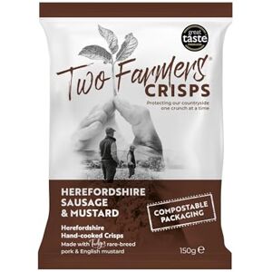 Two Farmers Crisps, Herefordshire Sausage & Mustard Hand Cooked Crisps, Gluten Free, 100% Compostable Bags, 12 x 150g Two Farmers Crisps, Herefordshire Sausage & Mustard Hand Cooked Crisps, Gluten Free, 100% Compostable Bags, 12 x 150g
