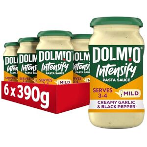 Dolmio Intensify Pasta Sauce Mild Creamy Garlic & Black Pepper Jar, perfect for a quick pasta meal for 3-4, Bulk Multipack 6 x 390g Dolmio Intensify Pasta Sauce Mild Creamy Garlic & Black Pepper Jar, perfect for a quick pasta meal for 3-4, Bulk Multipack 6 x 390g