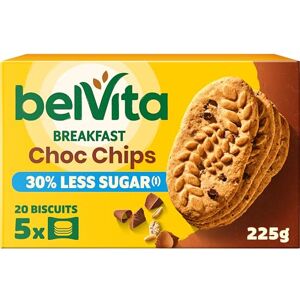 Belvita Breakfast Biscuits Choc Chips, 30% Less Sugars, Wholegrain & High in Fibre, (5 x 45 g) (Pack of 10) Total 200 Biscuits Belvita Breakfast Biscuits Choc Chips, 30% Less Sugars, Wholegrain & High in Fibre, (5 x 45 g) (Pack of 10) Total 200 Biscuits