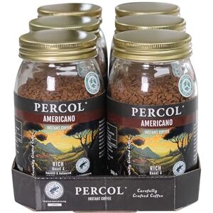 PERCOL Rainforest Alliance All Day Americano Instant Coffee Rich, Aromatic Full-Bodied Blend 100% Arabica Beans Freeze-Dried 100g 6 Pk PERCOL Rainforest Alliance All Day Americano Instant Coffee Rich, Aromatic Full-Bodied Blend 100% Arabica Beans Freeze-Dried 100g 6 Pk