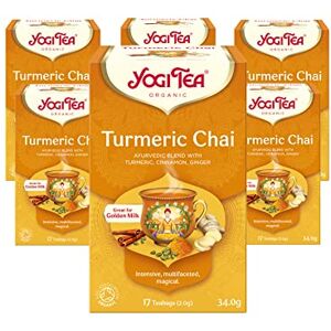 YOGI TEA , Turmeric Chai, Organic Herbal Tea, Great for Golden Milk, Blend of Turmeric, Cinnamon and Ginger, 6 Packs x 17 Tea Bags (102 Teabags Total) YOGI TEA , Turmeric Chai, Organic Herbal Tea, Great for Golden Milk, Blend of Turmeric, Cinnamon and Ginger, 6 Packs x 17 Tea Bags (102 Teabags Total)