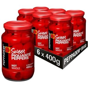 PEPPADEW Peppers, Sweet Whole Piquanté Peppers, Vegan, Gluten Free, Hot Spice, Perfect for Tapas Dishes, Bar Snacks and Nibbles, Pack of 6 Jars x 400g PEPPADEW Peppers, Sweet Whole Piquanté Peppers, Vegan, Gluten Free, Hot Spice, Perfect for Tapas Dishes, Bar Snacks and Nibbles, Pack of 6 Jars x 400g