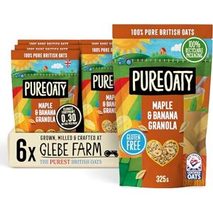 Glebe Farm Gluten Free PureOaty Maple & Banana Oat Granola 6PK, Healthy Wholegrain Oats To Help Lower Cholesterol, 100% British Oats, Vegan & High In Fibre, Delicious Granola Cereal, 6x 325g Glebe Farm Gluten Free PureOaty Maple & Banana Oat Granola 6PK, Healthy Wholegrain Oats To Help Lower Cholesterol, 100% British Oats, Vegan & High In Fibre, Delicious Granola Cereal, 6x 325g