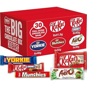 Nestlé The Big Chocolate Box, 30 x Chocolate Bars – KitKat, KitKat Chunky, Yorkie, Aero, Munchies – Sharing Gift, 1.3kg Nestlé The Big Chocolate Box, 30 x Chocolate Bars – KitKat, KitKat Chunky, Yorkie, Aero, Munchies – Sharing Gift, 1.3kg