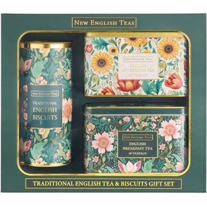 New English Teas Victorian Tea & Biscuits Gift Set 80 Fine English Breakfast Teabags & 200g Cornish Biscuits in Ornate Garden Floral Tins Elegant Luxury Tea Gift Hamper New English Teas Victorian Tea & Biscuits Gift Set 80 Fine English Breakfast Teabags & 200g Cornish Biscuits in Ornate Garden Floral Tins Elegant Luxury Tea Gift Hamper