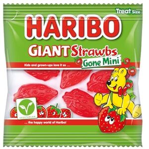 HARIBO Giant Strawbs Gone Mini x 100 Mini Bags Vegetarian Strawberry Sweets, (1.6 kg) HARIBO Giant Strawbs Gone Mini x 100 Mini Bags Vegetarian Strawberry Sweets, (1.6 kg)
