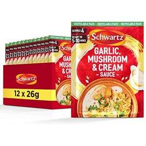 Schwartz Garlic Mushroom & Cream Sauce Mix 26 G Pack of 12 No Artificial Colours or Flavourings No Added Preservatives or MSG Suitable for Vegetarians Schwartz Garlic Mushroom & Cream Sauce Mix 26 G Pack of 12 No Artificial Colours or Flavourings No Added Preservatives or MSG Suitable for Vegetarians