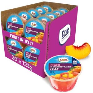 Dole Peach in Strawberry Jelly Fruit Bowls 20 x 123g, Healthy Snack Made with Fresh Fruits, Perfect for Breakfast & Dessert or Adding to Recipes Dole Peach in Strawberry Jelly Fruit Bowls 20 x 123g, Healthy Snack Made with Fresh Fruits, Perfect for Breakfast & Dessert or Adding to Recipes