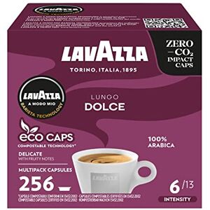 Lavazza A Modo Mio Lungo Dolce, 256 Coffee Capsules, with Aromatic Notes of Dried Fruits, for a Sweet Espresso, 100% Arabica, Intensity 6/13, Medium Roasting, 16 Packs of 16 Coffee Pods Lavazza A Modo Mio Lungo Dolce, 256 Coffee Capsules, with Aromatic Notes of Dried Fruits, for a Sweet Espresso, 100% Arabica, Intensity 6/13, Medium Roasting, 16 Packs of 16 Coffee Pods