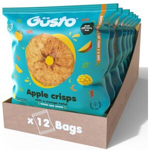 Güsto GUSTO SNACKS Crunchy Apple Crisps with Mango Juice Case of 12 (20g) 100% Dried Fruit Snacks No Added Sugar, High in Fibre, Vegan, Vegetarian, Low Calorie, Gluten free, Nut free & Fat Free Güsto GUSTO SNACKS Crunchy Apple Crisps with Mango Juice Case of 12 (20g) 100% Dried Fruit Snacks No Added Sugar, High in Fibre, Vegan, Vegetarian, Low Calorie, Gluten free, Nut free & Fat Free