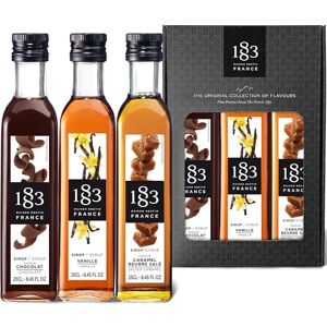 1883 MAISON ROUTIN Chocolate, Vanilla & Salted Caramel Premium Syrup Gift Set for Coffee, Hot Chocolate, Cocktails, Mocktails & Desserts, Vegan-Friendly – 3 x 250ml Glass Bottles 1883 MAISON ROUTIN Chocolate, Vanilla & Salted Caramel Premium Syrup Gift Set for Coffee, Hot Chocolate, Cocktails, Mocktails & Desserts, Vegan-Friendly – 3 x 250ml Glass Bottles