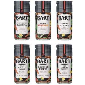 BART Latin American Spice Collection Cayenne Pepper, Chilli Flakes, Sweet Smoked Paprika, Fajita Spice Blend, Mild & Hot Chilli Powder Latin American Cooking (6 Jar Bulk Buy Set) BART Latin American Spice Collection Cayenne Pepper, Chilli Flakes, Sweet Smoked Paprika, Fajita Spice Blend, Mild & Hot Chilli Powder Latin American Cooking (6 Jar Bulk Buy Set)