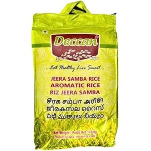Deccan Jeera Samba Rice 10kg, Premium Aromatic Short-Grain Rice, Naturally Fragrant & Flavourful, Ideal for Biryani, Steamed, Pulao & Everyday Cooking Pack of 1 Deccan Jeera Samba Rice 10kg, Premium Aromatic Short-Grain Rice, Naturally Fragrant & Flavourful, Ideal for Biryani, Steamed, Pulao & Everyday Cooking Pack of 1