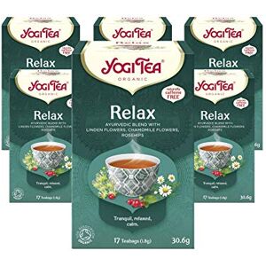 YOGI TEA , Relax, Organic Herbal Tea, Naturally Caffeine Free, Blend of Linden Flowers, Chamomile Flowers and Rosehips, 6 Packs x 17 Tea Bags (102 Teabags Total) YOGI TEA , Relax, Organic Herbal Tea, Naturally Caffeine Free, Blend of Linden Flowers, Chamomile Flowers and Rosehips, 6 Packs x 17 Tea Bags (102 Teabags Total)