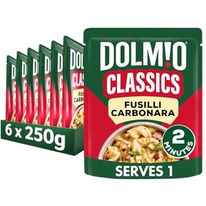 Dolmio Classics Fusilli Carbonara ready in 2 minutes Pasta Ready Meal serves 1 multipack 6x 250g Dolmio Classics Fusilli Carbonara ready in 2 minutes Pasta Ready Meal serves 1 multipack 6x 250g