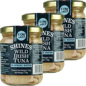 Shines Wild Irish Albacore Tuna in Water 3 x 185g Glass Jar Low Carb Ideal for Keto Diet LCHF Dolphin Friendly Hand Filleted No Gluten High in Omega 3 Low in Salt by Shines Wild Irish Albacore Tuna in Water 3 x 185g Glass Jar Low Carb Ideal for Keto Diet LCHF Dolphin Friendly Hand Filleted No Gluten High in Omega 3 Low in Salt by