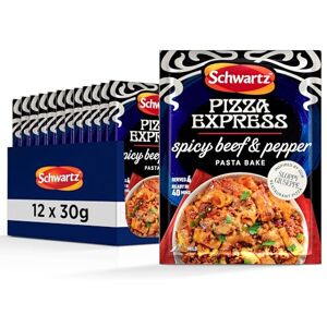 Schwartz x Pizza Express Spicy Beef and Pepper Pasta Bake Recipe Mix, 30g Serves 4 Pack of 12 Mildly Spiced and Flavourful Delicious Pasta Bake With Garlic, Green Pepper, and Chilli Schwartz x Pizza Express Spicy Beef and Pepper Pasta Bake Recipe Mix, 30g Serves 4 Pack of 12 Mildly Spiced and Flavourful Delicious Pasta Bake With Garlic, Green Pepper, and Chilli