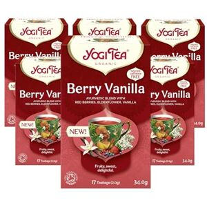 YOGI TEA , Berry Vanilla, Organic Herbal Tea, Naturally Caffeine Free, Blend of Red Berries, Vanilla and Elderflower, 6 Packs x 17 Tea Bags (102 Teabags Total) YOGI TEA , Berry Vanilla, Organic Herbal Tea, Naturally Caffeine Free, Blend of Red Berries, Vanilla and Elderflower, 6 Packs x 17 Tea Bags (102 Teabags Total)