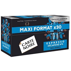 Carte Noire , Espresso Décaféiné, Nespresso Compatible Aluminium Capsules, 1 Pack of 30 Decaffeinated Coffee Pods, 100% Arabica, Cereals and Caramel Notes, Intensity 5/13 Carte Noire , Espresso Décaféiné, Nespresso Compatible Aluminium Capsules, 1 Pack of 30 Decaffeinated Coffee Pods, 100% Arabica, Cereals and Caramel Notes, Intensity 5/13
