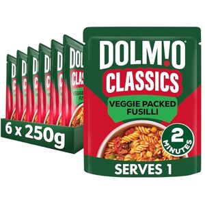 Dolmio Classics Veggie Packed Fusilli Pasta Ready Meal, Rich Tomato Sauce, Quick Meal for Lunch or Dinner, Vegetarian Microwave Meal Ready in 2 Minutes, 250g Dolmio Classics Veggie Packed Fusilli Pasta Ready Meal, Rich Tomato Sauce, Quick Meal for Lunch or Dinner, Vegetarian Microwave Meal Ready in 2 Minutes, 250g