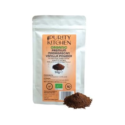 Purity Kitchen Organic Madagascan Vanilla Powder 50g No Fuss Quality 100% Pure Ground Vanilla Beans Organic, Vegan SALSA Accredited Kraft Resealable Pouch Purity Kitchen Organic Madagascan Vanilla Powder 50g No Fuss Quality 100% Pure Ground Vanilla Beans Organic, Vegan SALSA Accredited Kraft Resealable Pouch
