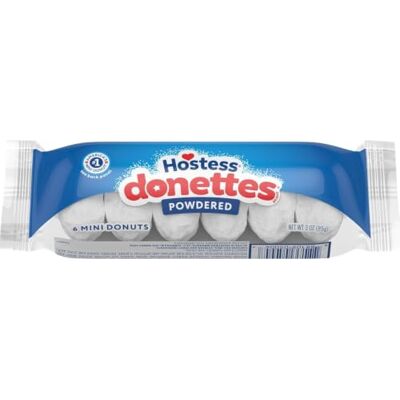 Hostess Donettes Mini Donuts, Powdered Sugar, 85g Pack of 10 Hostess Donettes Mini Donuts, Powdered Sugar, 85g Pack of 10