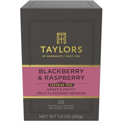 Taylors of Harrogate Taylors BlackBerry & Raspberry 20 Tagged Teabags 50g Individually Wrapped Bags, Sweet, Tart and Tangy, Caffeine-free, Enjoy Hot or Iced, Pack of 1 Taylors of Harrogate Taylors BlackBerry & Raspberry 20 Tagged Teabags 50g Individually Wrapped Bags, Sweet, Tart and Tangy, Caffeine-free, Enjoy Hot or Iced, Pack of 1