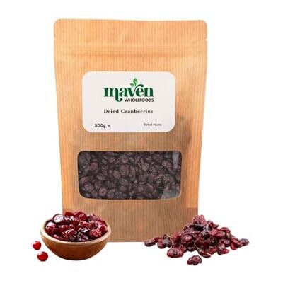 Maven wholefoods Dried Cranberries 500g Sweetened Dried Cranberries Natural Dried Fruit Snack Source of Fibre Vegan & GMO Free Baking, Salads & Trail Mix Ingredient Maven wholefoods Dried Cranberries 500g Sweetened Dried Cranberries Natural Dried Fruit Snack Source of Fibre Vegan & GMO Free Baking, Salads & Trail Mix Ingredient