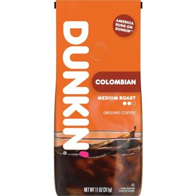 Dunkin' Donuts Dunkin Donuts Colombian Medium Roast Ground Coffee 311g Single-origin Colombian coffee, made with Arabica beans, full-bodied vibrant taste, smooth finish, great hot or iced Dunkin' Donuts Dunkin Donuts Colombian Medium Roast Ground Coffee 311g Single-origin Colombian coffee, made with Arabica beans, full-bodied vibrant taste, smooth finish, great hot or iced