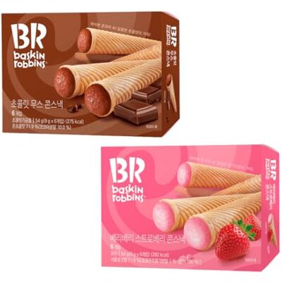 Starry Mart BR Baskin Robbins Ice Cream Cone Snack Strawberry & Chocolate Flavour Crunchy Sweet Snacks 54g (Pack of 2) Starry Mart BR Baskin Robbins Ice Cream Cone Snack Strawberry & Chocolate Flavour Crunchy Sweet Snacks 54g (Pack of 2)