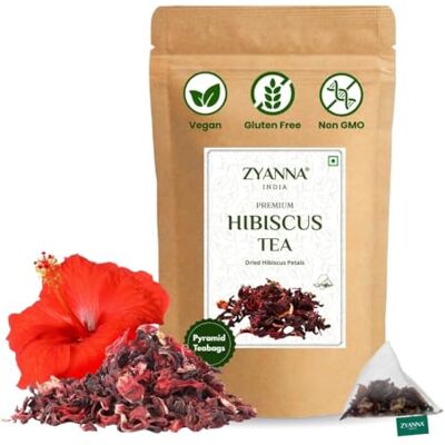 ZYANNA Hibiscus Tea 100 Cups Flor de Jamaica Non GMO Caffeine Free Vegan Antioxidants 50 Pyramid Teabags Natural Premium Flower Petals Tart Flavor Hot, Iced or Kombucha Herbal Green Tea bags ZYANNA Hibiscus Tea 100 Cups Flor de Jamaica Non GMO Caffeine Free Vegan Antioxidants 50 Pyramid Teabags Natural Premium Flower Petals Tart Flavor Hot, Iced or Kombucha Herbal Green Tea bags