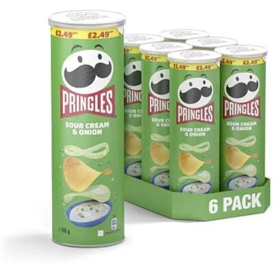 Pringles Sour Cream & Onion Crisps, 6 Pack, 165g Each Pringles Sour Cream & Onion Crisps, 6 Pack, 165g Each