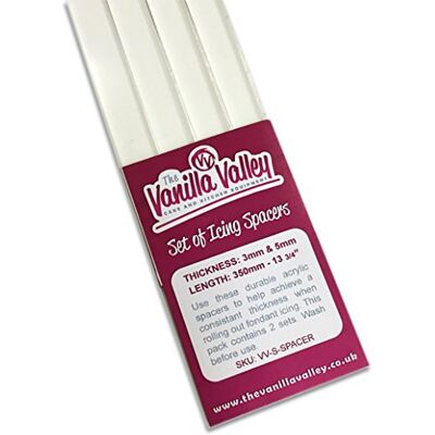 VANILLA VALLEY Small Marzipan/Sugarpaste Spacer Set, 3mm & 5mm x 350mm Long by The Vanilla. VANILLA VALLEY Small Marzipan/Sugarpaste Spacer Set, 3mm & 5mm x 350mm Long by The Vanilla.