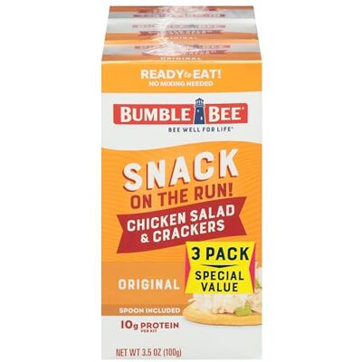 Bumble Bee Snack on the Run Chicken Salad with Crackers Kit, Ready to Eat, Spoon Included Shelf Stable & Convenient Protein Snack, 3.5 Ounce (Pack of 3) Bumble Bee Snack on the Run Chicken Salad with Crackers Kit, Ready to Eat, Spoon Included Shelf Stable & Convenient Protein Snack, 3.5 Ounce (Pack of 3)