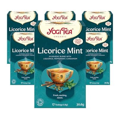 YOGI TEA , Liquorice Mint, Organic Spice and Herbal Tea, Caffeine Free, Blend of Liquorice, Peppermint and Cardamom, 6 Packs x 17 Tea Bags (102 Teabags Total) YOGI TEA , Liquorice Mint, Organic Spice and Herbal Tea, Caffeine Free, Blend of Liquorice, Peppermint and Cardamom, 6 Packs x 17 Tea Bags (102 Teabags Total)