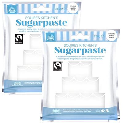 Squires Kitchen Ready to Roll Fairtrade Sugarpaste Icing for Decorating Cakes, Cupcakes & Cookies, Premium Quality Rolled Fondant Bridal White 250g (Multipack 2X 250g), 500g (Pack of 2) Squires Kitchen Ready to Roll Fairtrade Sugarpaste Icing for Decorating Cakes, Cupcakes & Cookies, Premium Quality Rolled Fondant Bridal White 250g (Multipack 2X 250g), 500g (Pack of 2)