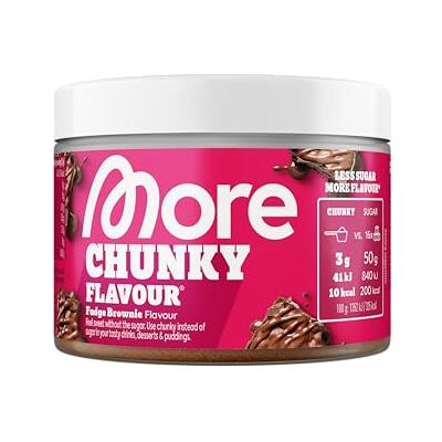 MORE NUTRITION MORE Chunky Flavour, Fudge Brownie, 150 g, flavour powder for sweetening, low in sugar and calories, with inulin and lactase – made in Germany MORE NUTRITION MORE Chunky Flavour, Fudge Brownie, 150 g, flavour powder for sweetening, low in sugar and calories, with inulin and lactase – made in Germany
