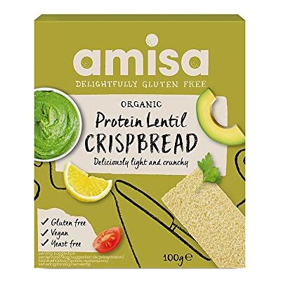 Amisa Organic Gluten-Free Protein Lentil Crispbread, 100g Yeast Free & Low Carb Plant-Based Protein The Perfect Vegan Snack Amisa Organic Gluten-Free Protein Lentil Crispbread, 100g Yeast Free & Low Carb Plant-Based Protein The Perfect Vegan Snack