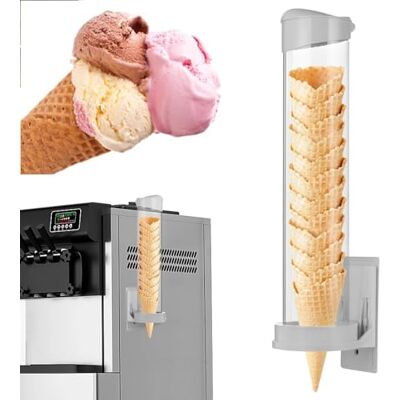 Fyozyon 16’’ Restaurant Ice Cream Cone Dispenser, Fit for Most Cone & Waffle Cone on Market, Self Adhesive Wall Mount Cone Holder for Coffee Dounut Store Ice Cream Machine, Easy to Clean Fyozyon 16’’ Restaurant Ice Cream Cone Dispenser, Fit for Most Cone & Waffle Cone on Market, Self Adhesive Wall Mount Cone Holder for Coffee Dounut Store Ice Cream Machine, Easy to Clean